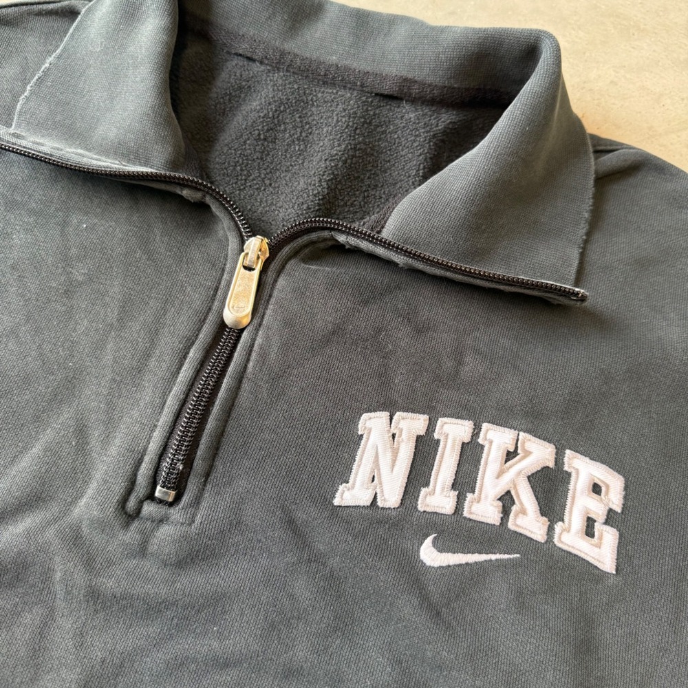Vintage y2k Nike Quarter Zip Sweatshirt Faded Black Spellout Logo Mens XL 24x26